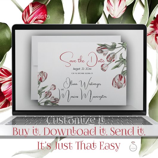 Save the Date | Bloemige Rode & Witte Rembrandt Tu Kaart