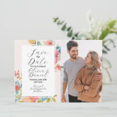 Save The Date Bloemrijke Zomerbloemen Roze Foto (Staand voorkant)