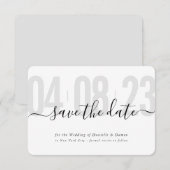 SAVE THE DATE blok moderne kalligrafie grijs zwart RSVP Kaartje (Voorkant / Achterkant)