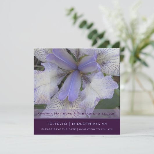 Save the Date Blue Iris 5x5 (Staand voorkant)