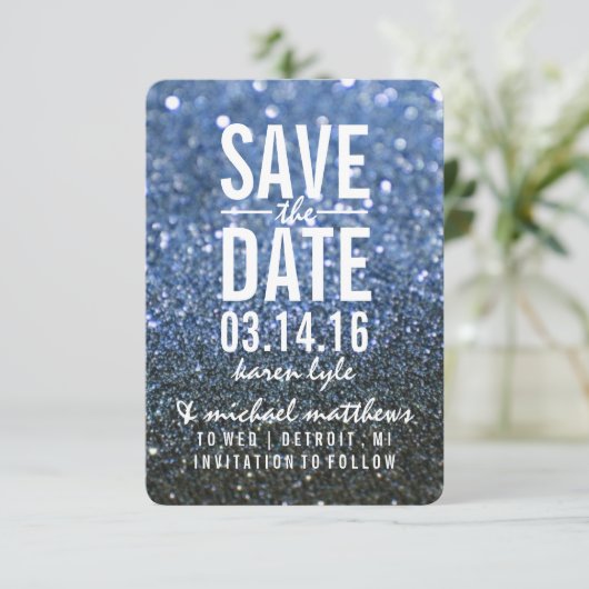 Save the Date | Blue Lit Nite Fab Kaart (Staand voorkant)