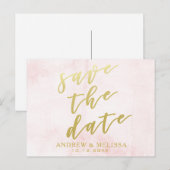 Save the date | Blush & Faux Gold Script-Briefkaar Aankondigingskaart (Voorkant / Achterkant)