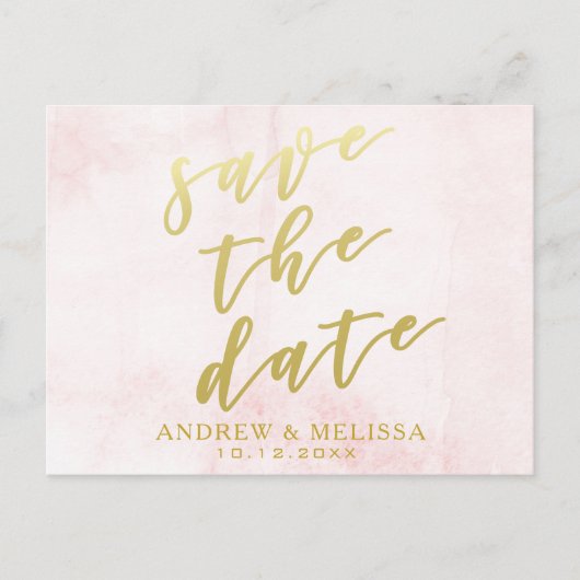 Save the date | Blush & Faux Gold Script-Briefkaar Aankondigingskaart (Voorkant)