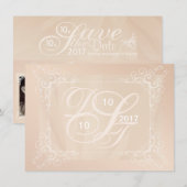 Save the Date Blush-foto met monogram Kaart (Voorkant / Achterkant)
