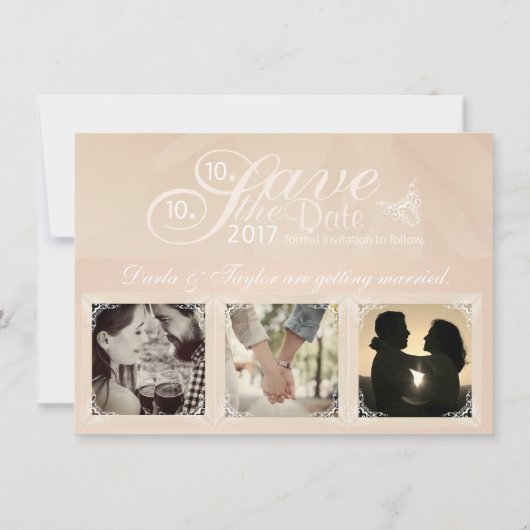 Save the Date Blush-foto met monogram Kaart (Achterkant)