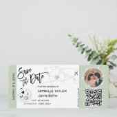 Save the Date Boarding Pass Eenvoudige Wereldkaart Kaart (Staand voorkant)