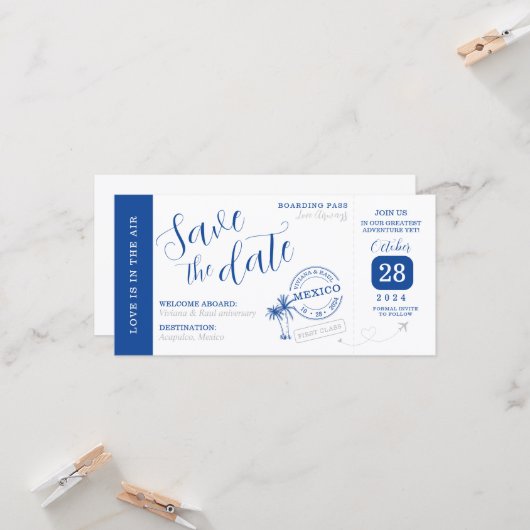 Save the date Boarding pass invitation Kaart (Voorkant / Achterkant in situ)