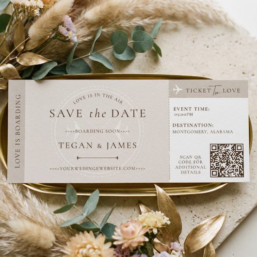 Save the Date Boarding Pass Wedding Plane Ticket Kaart