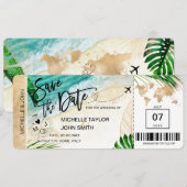 Save the Date Boarding Pass World Map Island Kaart (Voorkant / Achterkant)