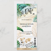 Save the Date Boarding Pass World Map Island Kaart (Voorkant)