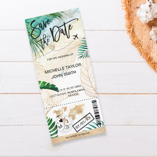 Save the Date Boarding Pass World Map Island Kaart