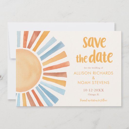Save the Date boho bohemian sunshine zon Kaart (Voorkant)