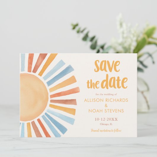 Save the Date boho bohemian sunshine zon Kaart (Staand voorkant)