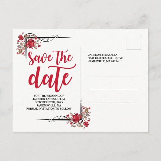 Save the Date Boho Roos & Love Photo Briefkaart (Achterkant)