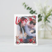 Save the Date Boho Roos & Love Photo Briefkaart (Staand voorkant)