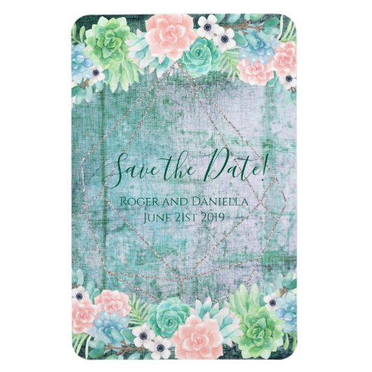 Save the date! Boho Succulents Geometric Lijst Magneet (Verticaal)