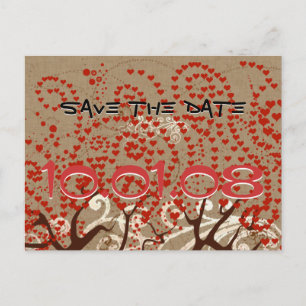 Save The Date - Bomen met Red Heart Swirls Aankondigingskaart