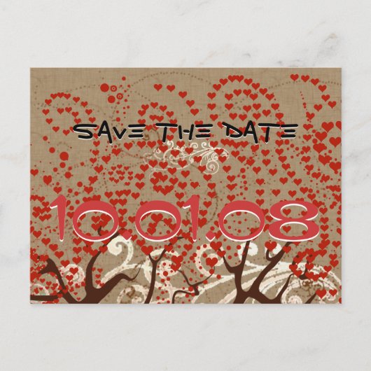 Save The Date - Bomen met Red Heart Swirls Aankondigingskaart (Voorkant)