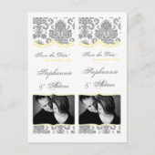 Save the Date Book Mark Favors Grijs Geel Damast Aankondigingskaart (Voorkant)