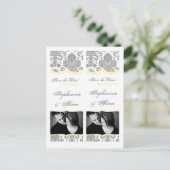 Save the Date Book Mark Favors Grijs Geel Damast Aankondigingskaart (Staand voorkant)