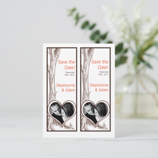 Save the Date Book Mark Favors Herfst Tree Initiaa Aankondigingskaart (Staand voorkant)