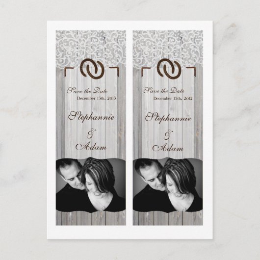 Save the Date Book Mark Favors Hoefijzers Wood Aankondigingskaart (Voorkant)