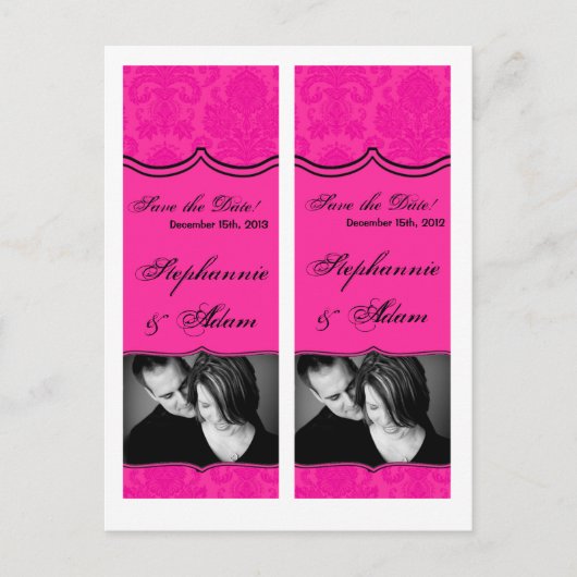Save the Date Book Mark Favors Hot Pink Blauw Dama Aankondigingskaart (Voorkant)
