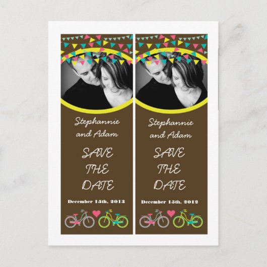 Save the Date Book Mark Favors Love Lovers Bikes B Aankondigingskaart (Voorkant)