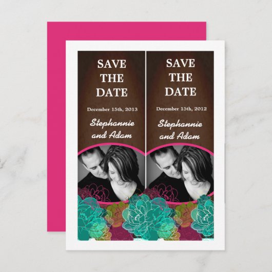 Save the Date Book Mark Favors Neon Spring Floral Aankondigingskaart (Voorkant / Achterkant)