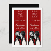 Save the Date Book Mark Favors Penguin Love Paar Aankondigingskaart (Voorkant / Achterkant)