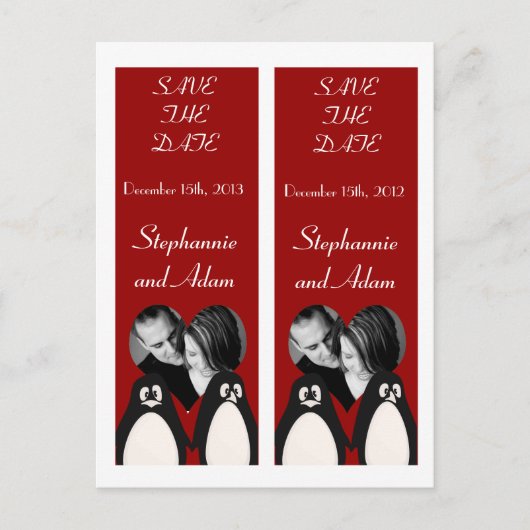 Save the Date Book Mark Favors Penguin Love Paar Aankondigingskaart (Voorkant)