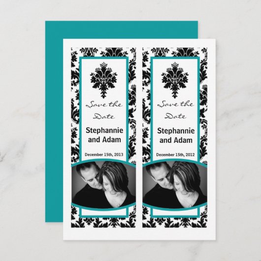 Save the Date Book Mark Favors Zwart Blauwgroen Da Aankondigingskaart (Voorkant / Achterkant)