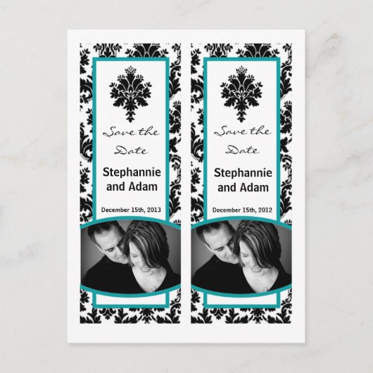 Save the Date Book Mark Favors Zwart Blauwgroen Da Aankondigingskaart (Voorkant)