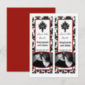 Save the Date Book Mark Favors Zwart Rood Damast Aankondigingskaart (Voorkant / Achterkant)