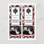 Save the Date Book Mark Favors Zwart Rood Damast Aankondigingskaart (Voorkant)