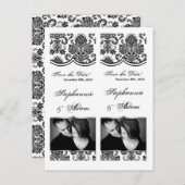 Save the Date Book Mark Favors Zwart Wit Damast Aankondigingskaart (Voorkant / Achterkant)