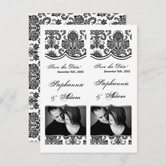 Save the Date Book Mark Favors Zwart Wit Damast Aankondigingskaart (Voorkant / Achterkant)
