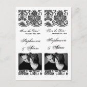 Save the Date Book Mark Favors Zwart Wit Damast Aankondigingskaart (Voorkant)