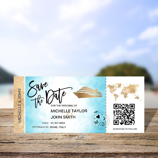 Save the Date Boordpas Kaart Cruise QR Code Uitnod