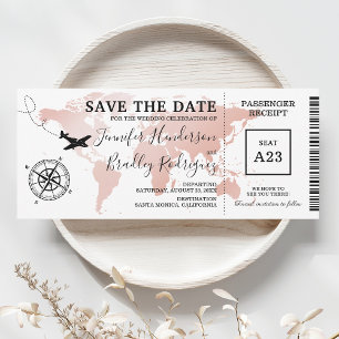 Save the Date Boordpas Rose Goud Kaart Uitnodiging
