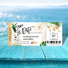 Save the Date Boordpas Wereldkaart Cruise Uitnodig Kaart