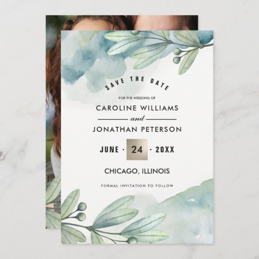 Save the date. Botanische bruiloft aangepaste foto Save The Date (Voorkant / Achterkant)