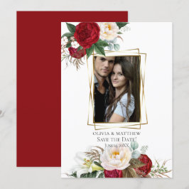 Save the date | Bourgogne Peony Floral Bouquets Kaart