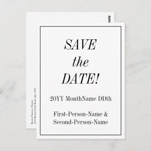 "SAVE THE DATE!" Briefkaart (Voorkant / Achterkant)