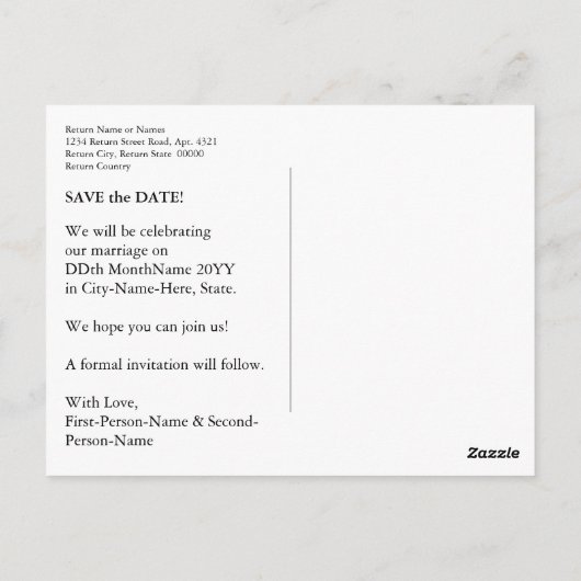 "SAVE THE DATE!" Briefkaart (Achterkant)