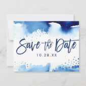 SAVE THE DATE BRIEFKAART coole marineblauwe waterv (Voorkant)
