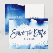 SAVE THE DATE BRIEFKAART coole marineblauwe waterv (Voorkant / Achterkant)