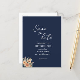 Save the Date briefkaart - Elegant bloemig diepbla