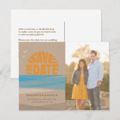Save the Date Briefkaart, fotokaart, Strandbruilof Aankondigingskaart (Voorkant / Achterkant)