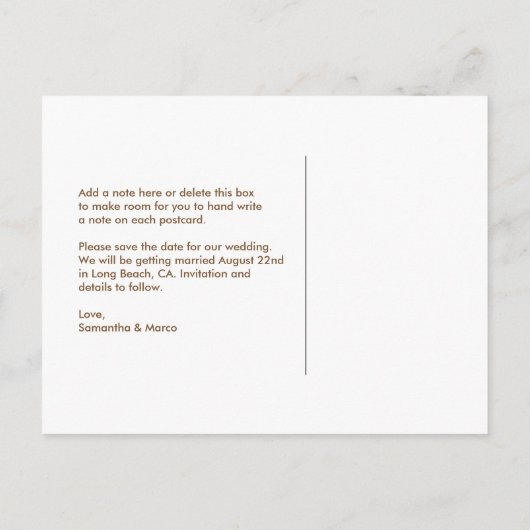Save the Date Briefkaart, fotokaart, Strandbruilof Aankondigingskaart (Achterkant)